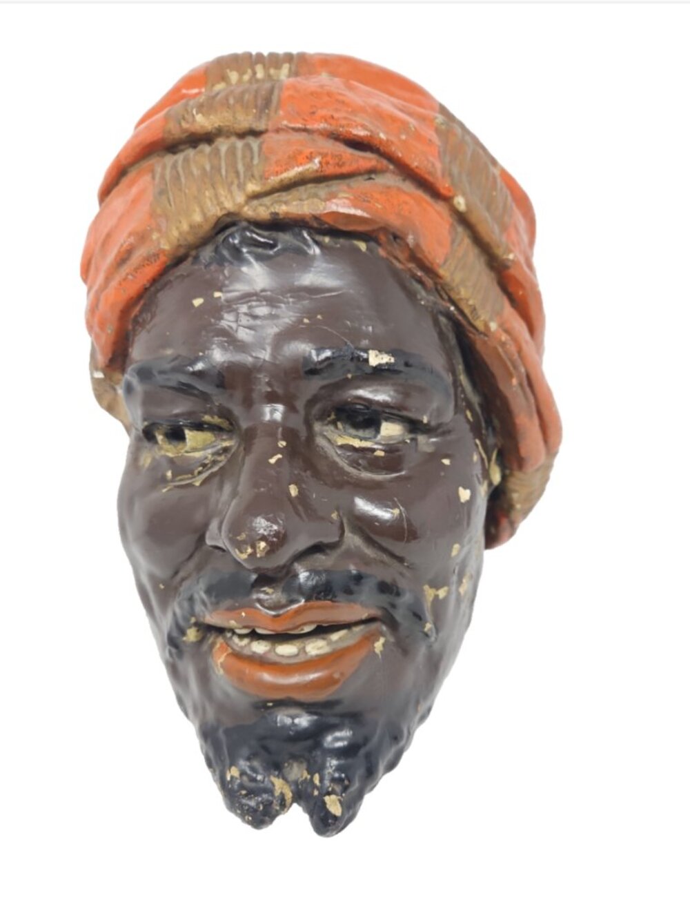 Antique Chalkware Plaster Tobacco Head Bust Turban Orientalist Arab Blackamoor L